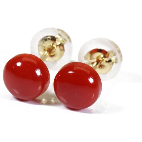 赤珊瑚 ピアス レディース 半円 K18 イエローゴールド 無染色 Amazon | 血赤珊瑚 ピアス レディース 半円 K18 イエローゴールド 無